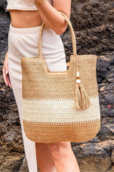 Valeria Two-Tone Straw Tote Shoulder Bag - Chic & Practical, Totes, $ 51.95, A Moment Of Now™